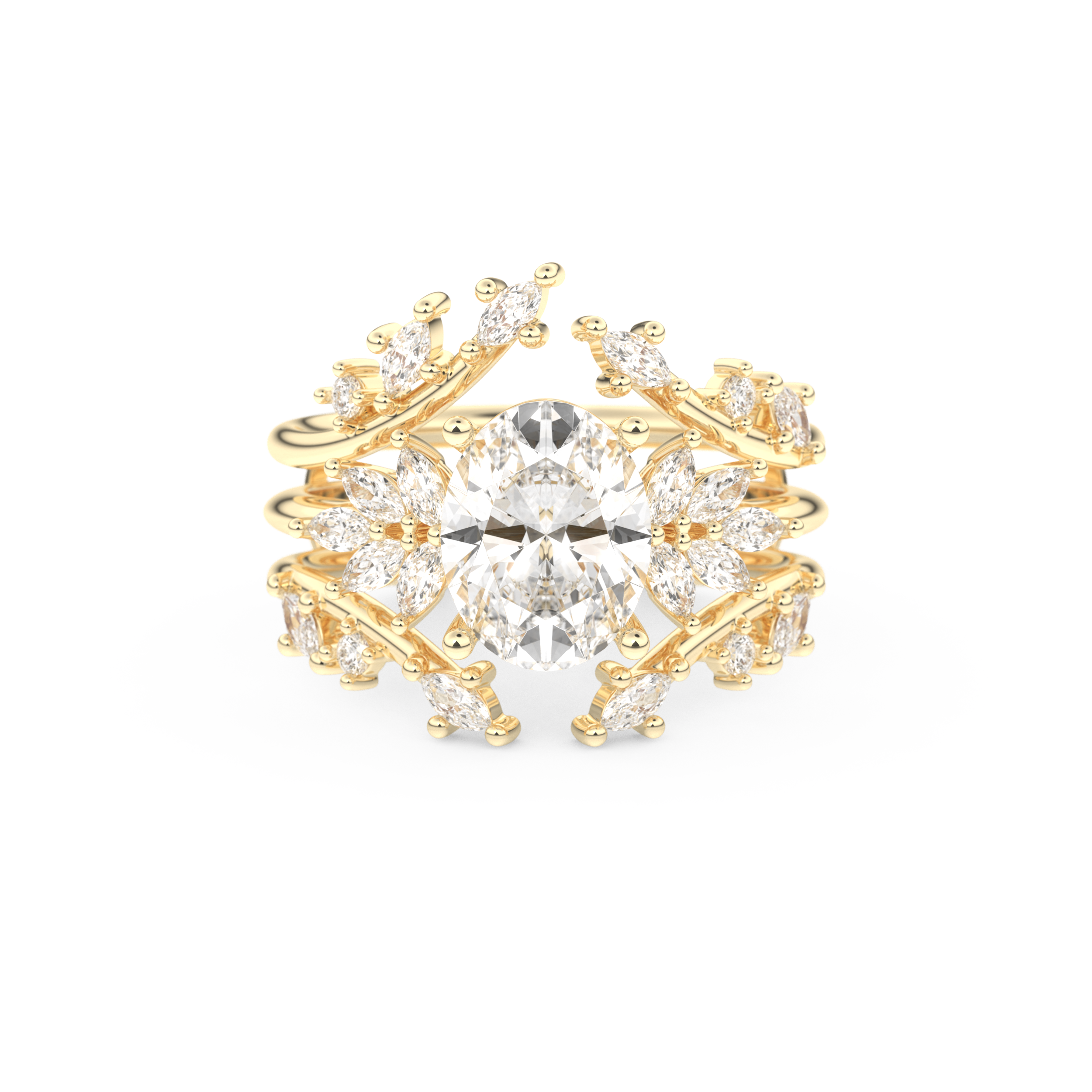 Oval Cut Moissanite Bridal Set with Cluster Settings– 1.67 CT Center, 0.45 TCW Accents 7