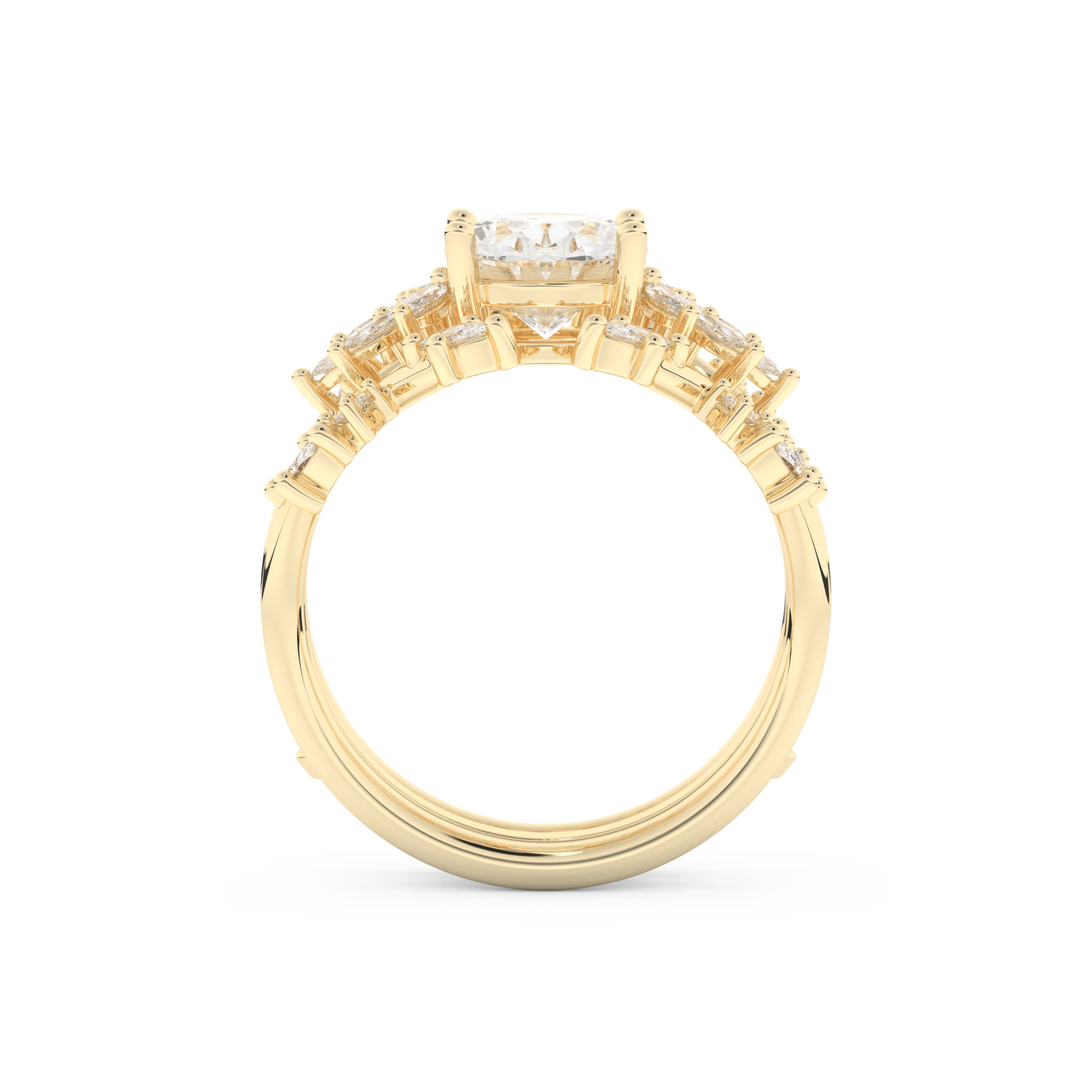 Oval Cut Moissanite Bridal Set with Cluster Settings– 1.67 CT Center, 0.45 TCW Accents 11
