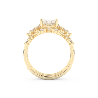 Oval Cut Moissanite Bridal Set with Cluster Settings– 1.67 CT Center, 0.45 TCW Accents