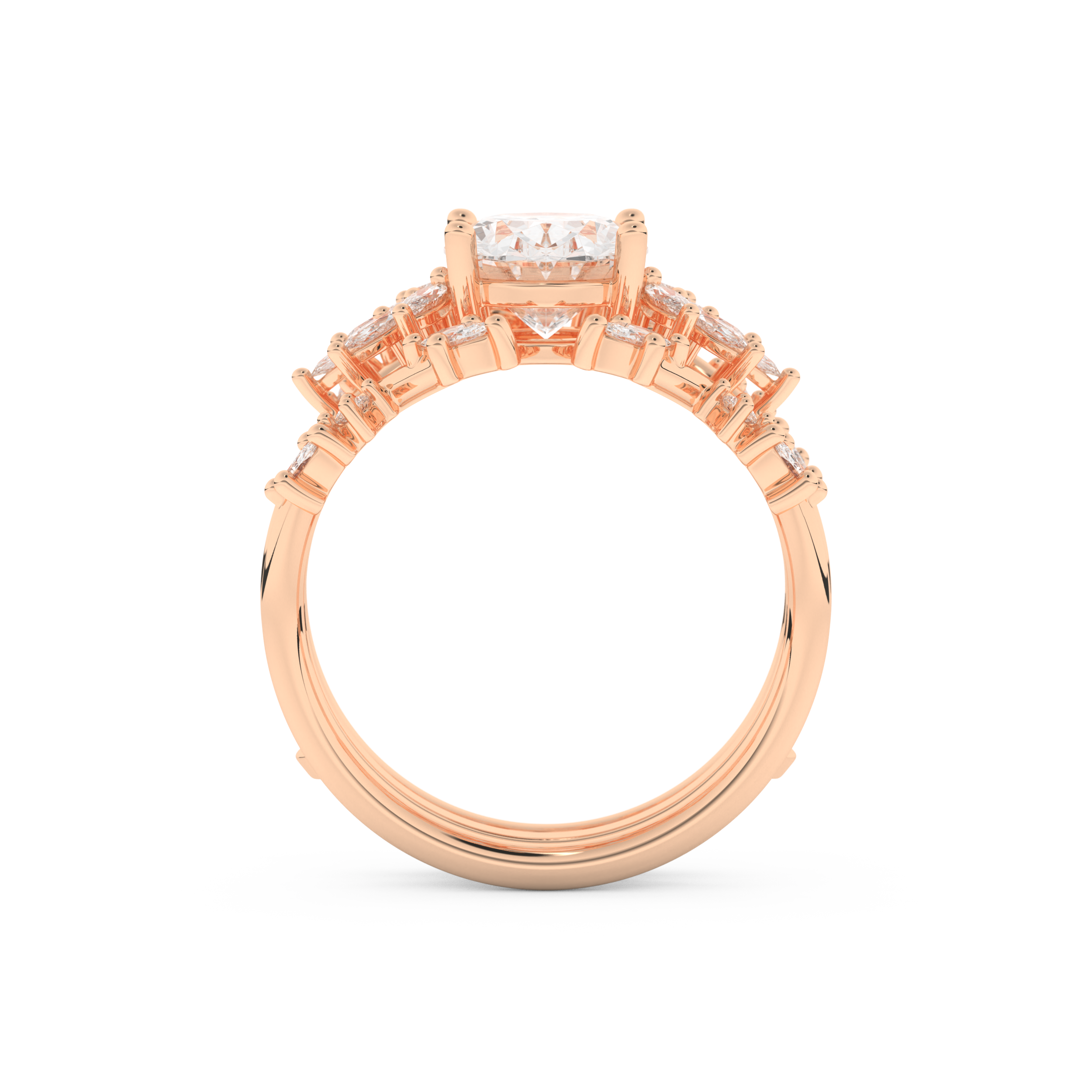 Oval Cut Moissanite Bridal Set with Cluster Settings– 1.67 CT Center, 0.45 TCW Accents 17