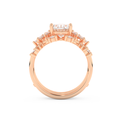 Oval Cut Moissanite Bridal Set with Cluster Settings– 1.67 CT Center, 0.45 TCW Accents