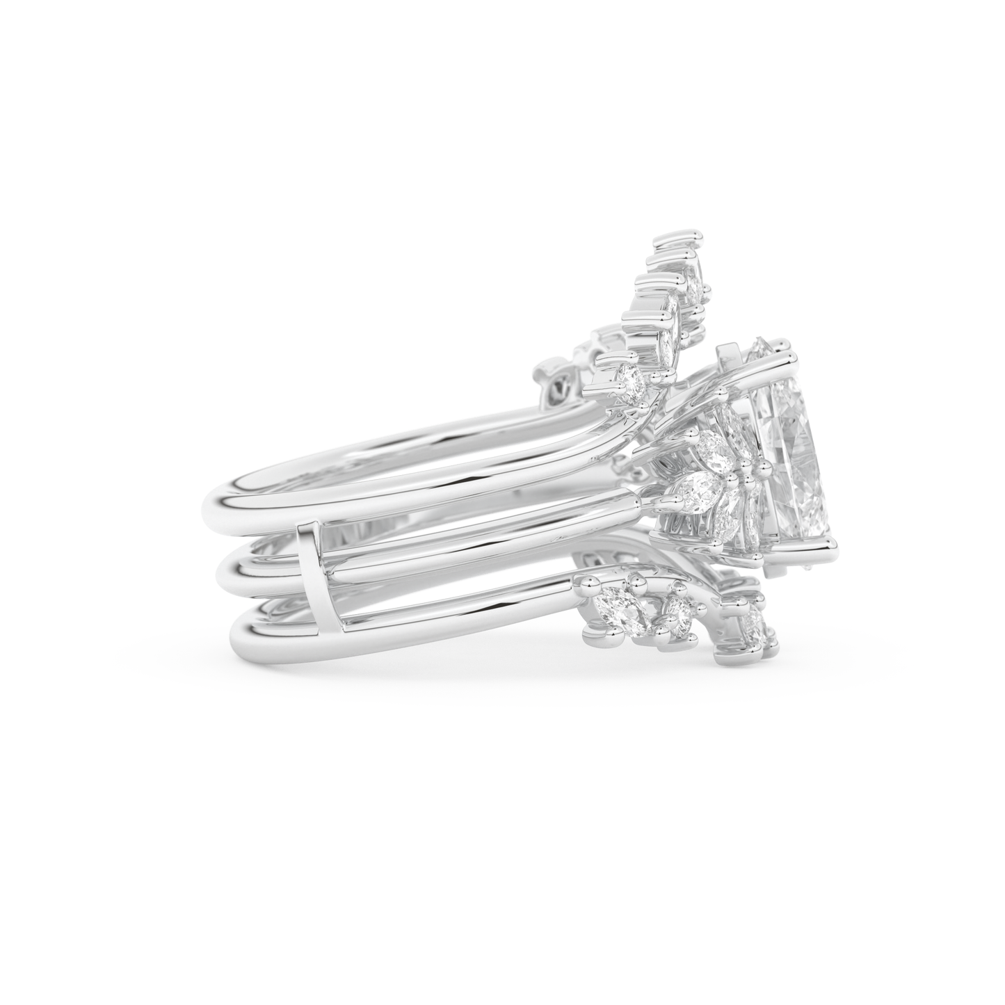 Oval Cut Moissanite Bridal Set with Cluster Settings– 1.67 CT Center, 0.45 TCW Accents