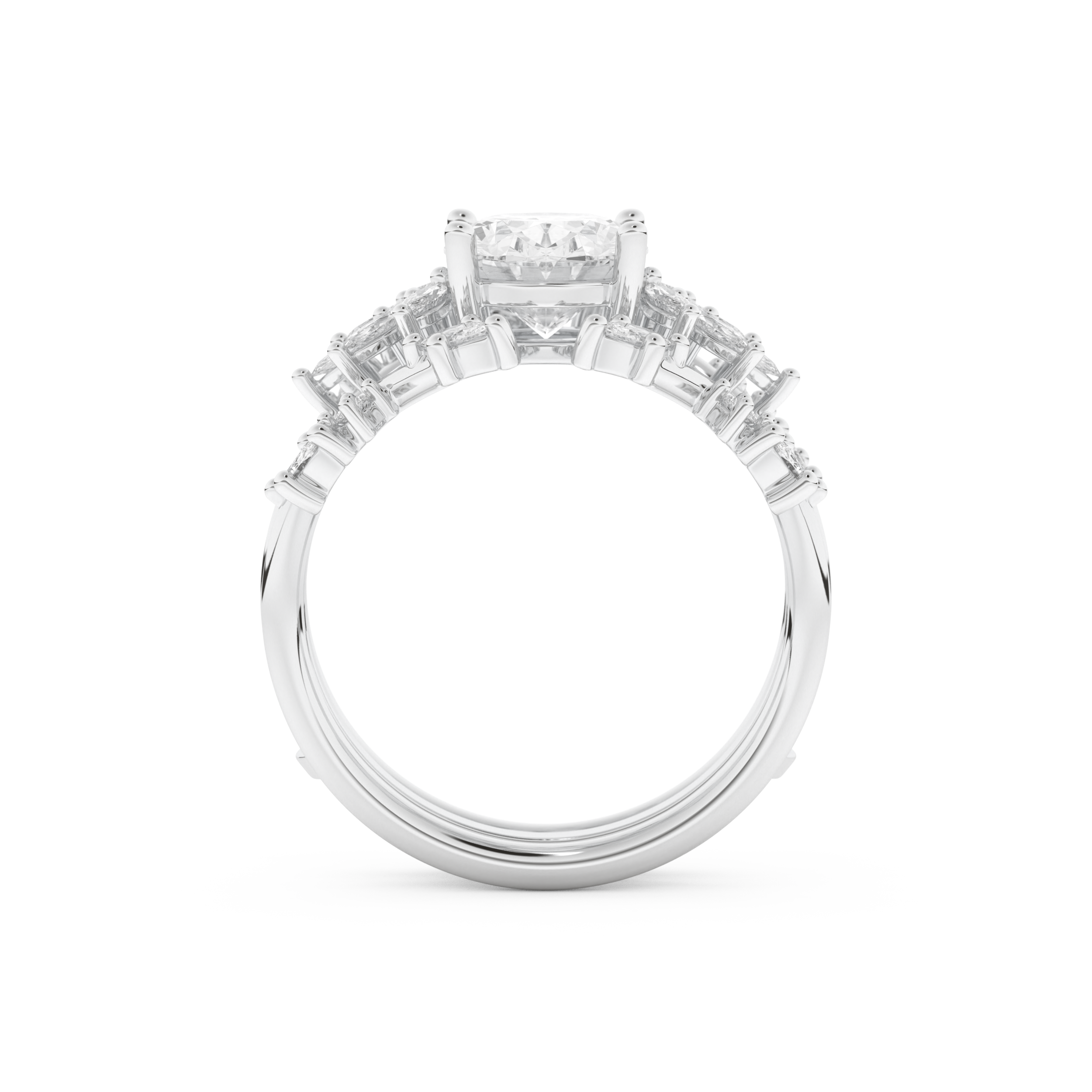 Oval Cut Moissanite Bridal Set with Cluster Settings– 1.67 CT Center, 0.45 TCW Accents 6