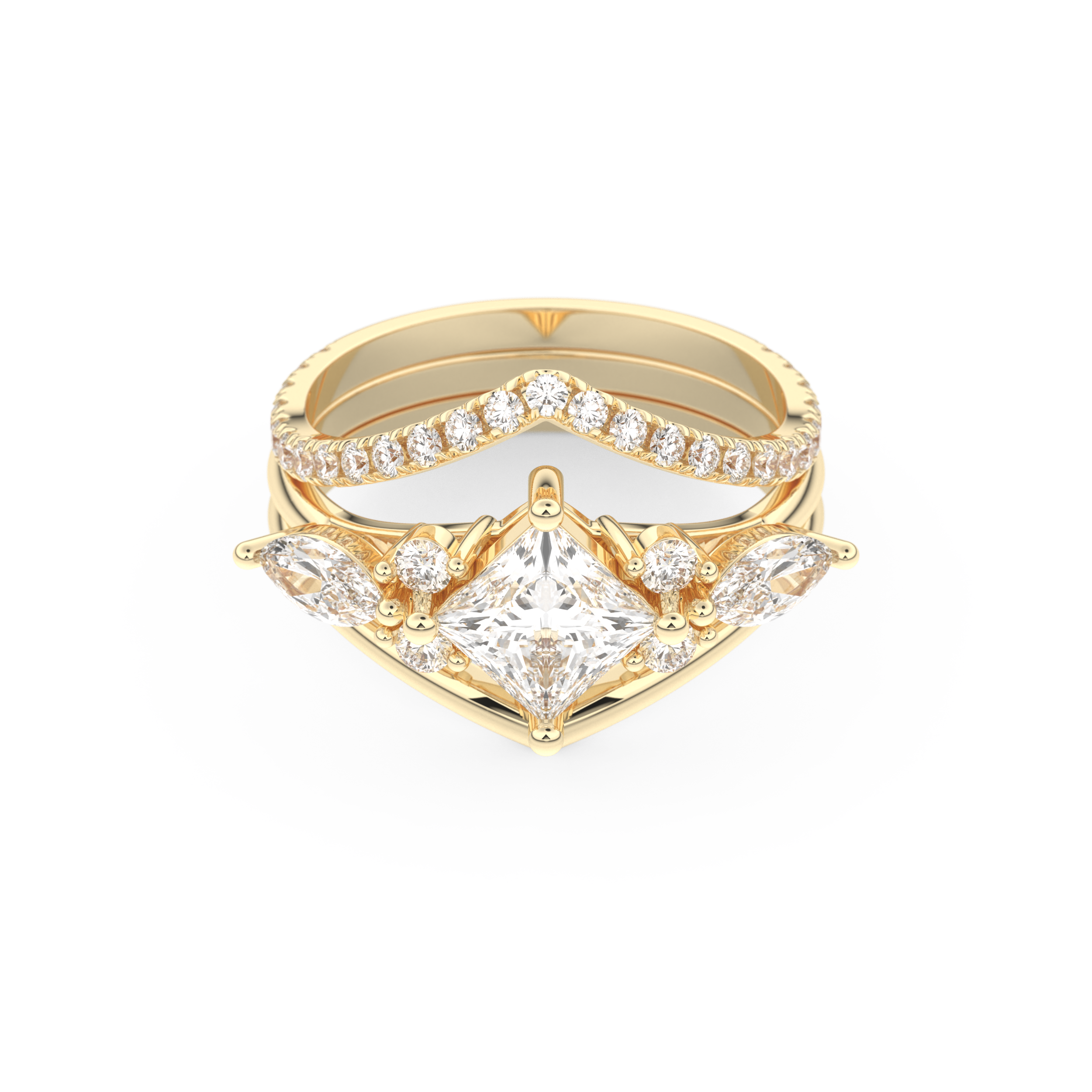 Princess Cut Moissanite Bridal Set with Cluster Settings  – 1.04 CT Center, 0.75 TCW Accents 7