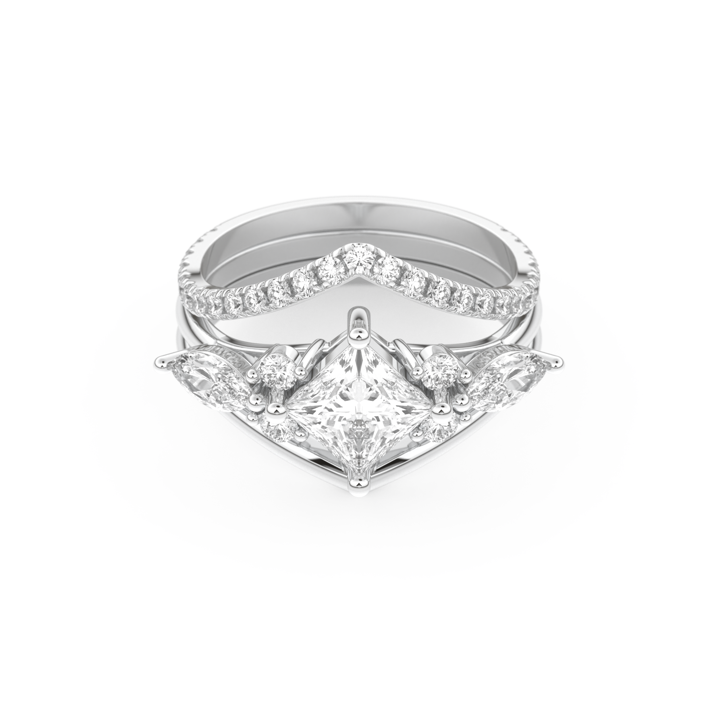 Princess Cut Moissanite Bridal Set with Cluster Settings  – 1.04 CT Center, 0.75 TCW Accents 1