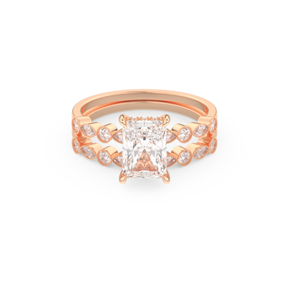 Radiant Cut Moissanite Bridal Set with Pave Settings– 1.56 CT Center, 0.53 TCW Accents