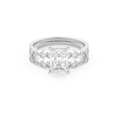 Radiant Cut Moissanite Bridal Set with Pave Settings– 1.56 CT Center, 0.53 TCW Accents
