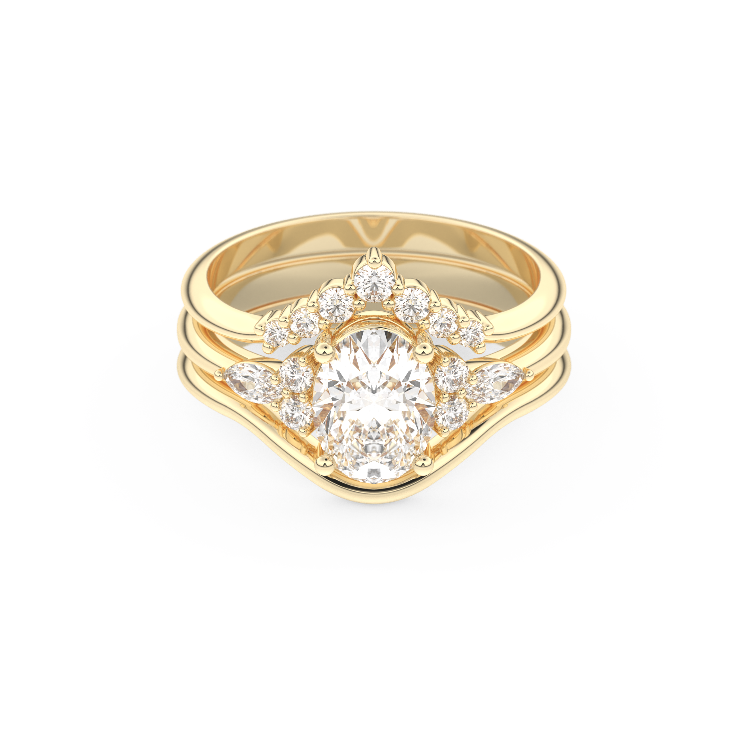 Oval Cut Moissanite Bridal Set with Three Stone Settings – 1.18 CT Center, 0.32 TCW Accents 7