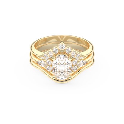 Oval Cut Moissanite Bridal Set with Three Stone Settings – 1.18 CT Center, 0.32 TCW Accents