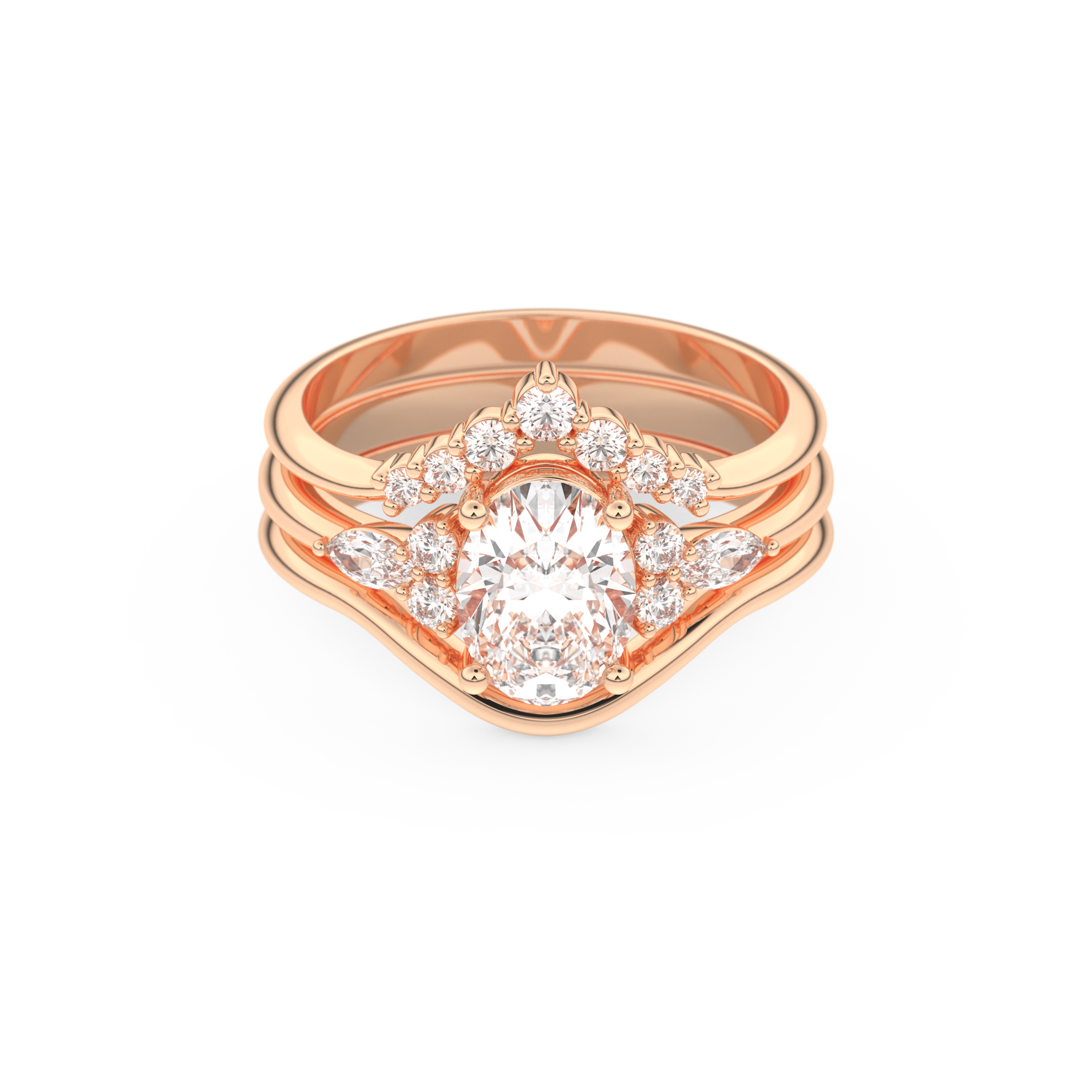 Oval Cut Moissanite Bridal Set with Three Stone Settings – 1.18 CT Center, 0.32 TCW Accents 13