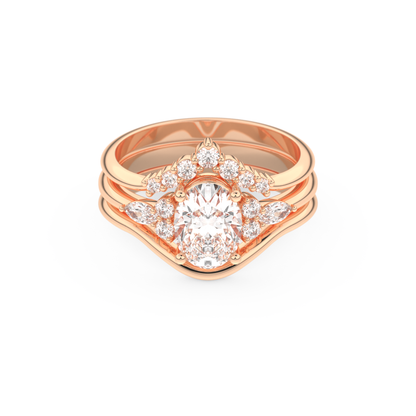 Oval Cut Moissanite Bridal Set with Three Stone Settings – 1.18 CT Center, 0.32 TCW Accents