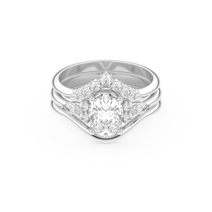 Oval Cut Moissanite Bridal Set with Three Stone Settings – 1.18 CT Center, 0.32 TCW Accents