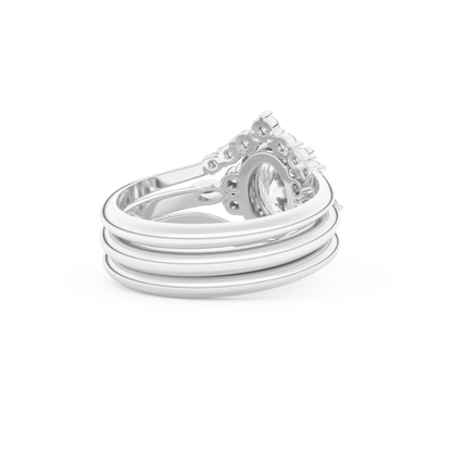 Oval Cut Moissanite Bridal Set with Three Stone Settings – 1.18 CT Center, 0.32 TCW Accents