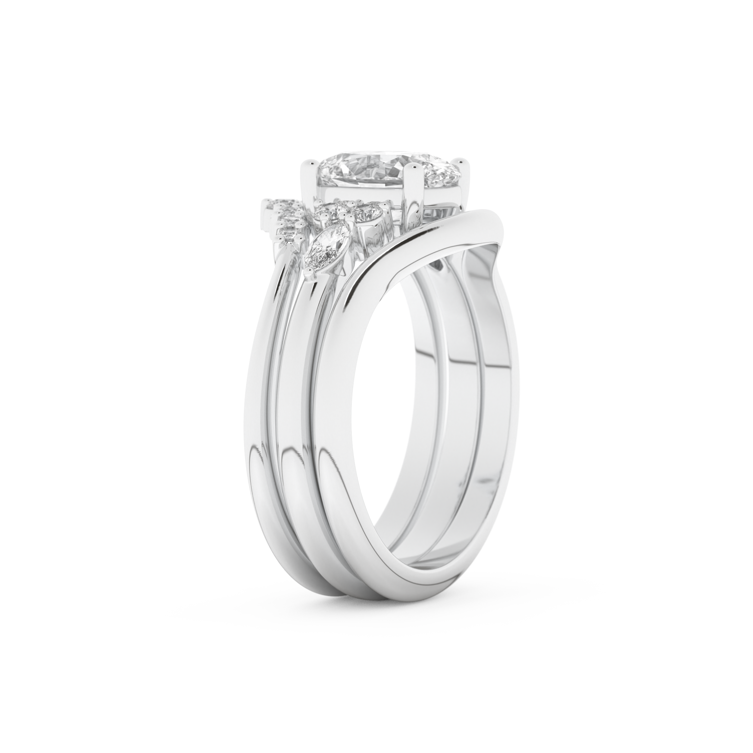 Oval Cut Moissanite Bridal Set with Three Stone Settings – 1.18 CT Center, 0.32 TCW Accents 6