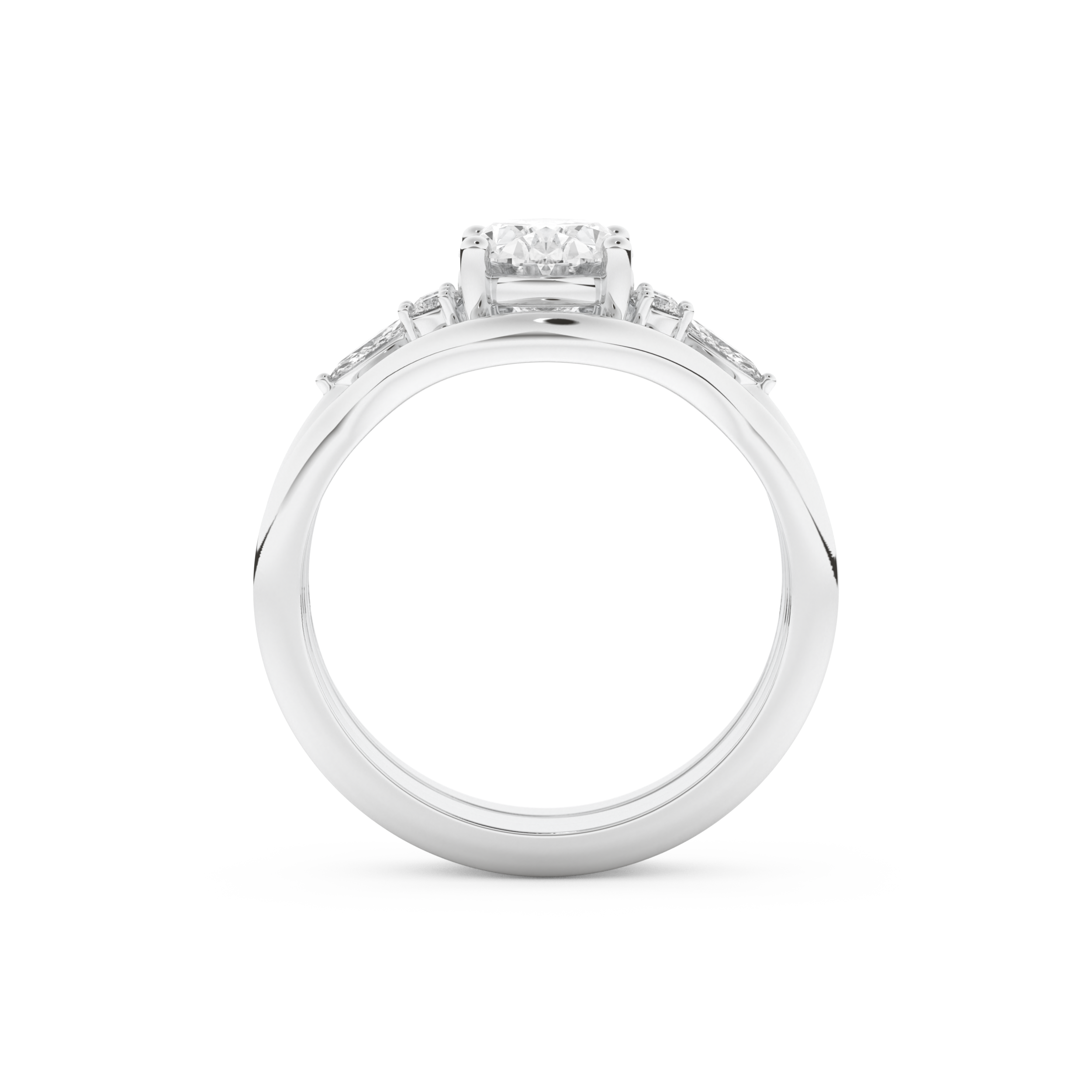 Oval Cut Moissanite Bridal Set with Three Stone Settings – 1.18 CT Center, 0.32 TCW Accents 5