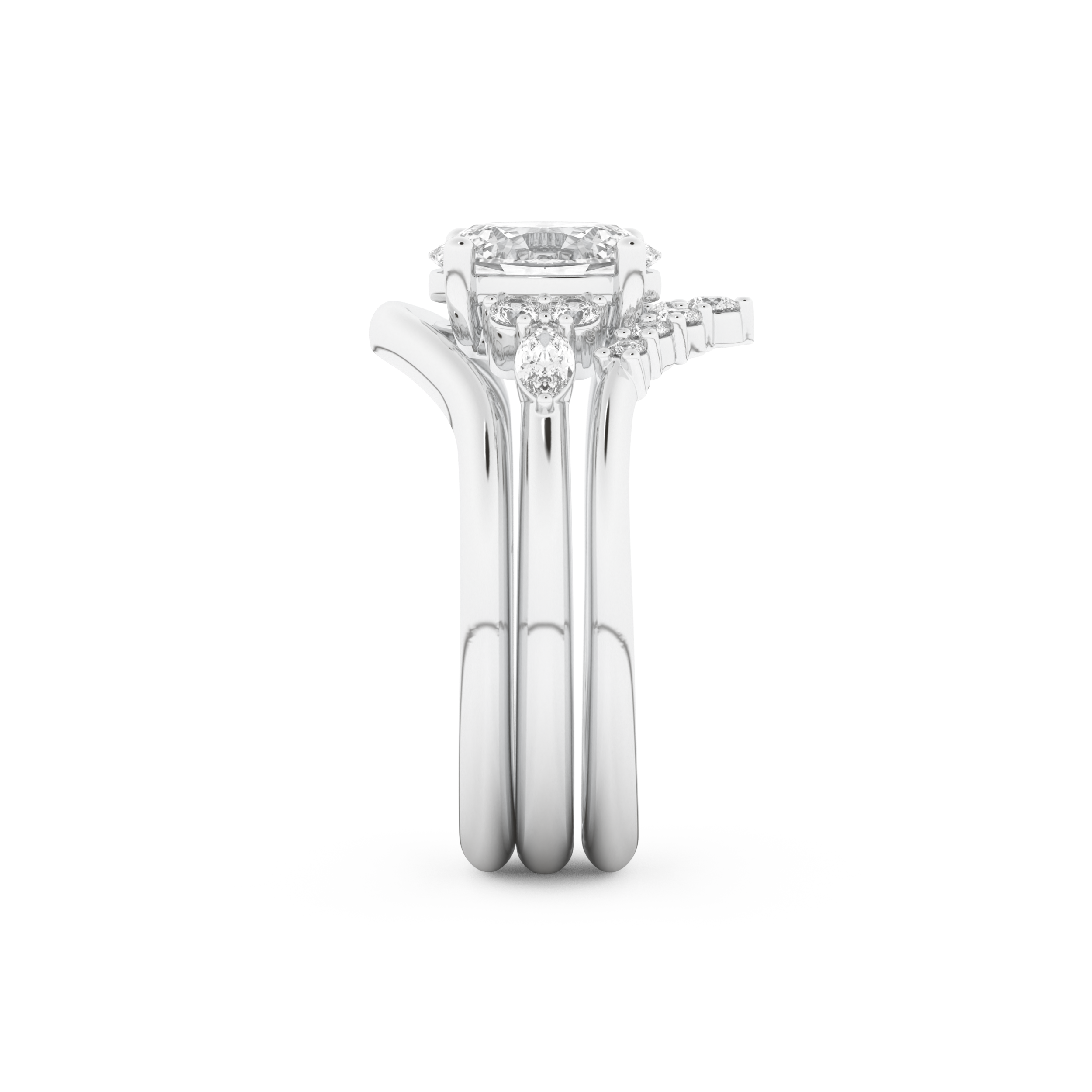 Oval Cut Moissanite Bridal Set with Three Stone Settings – 1.18 CT Center, 0.32 TCW Accents 4