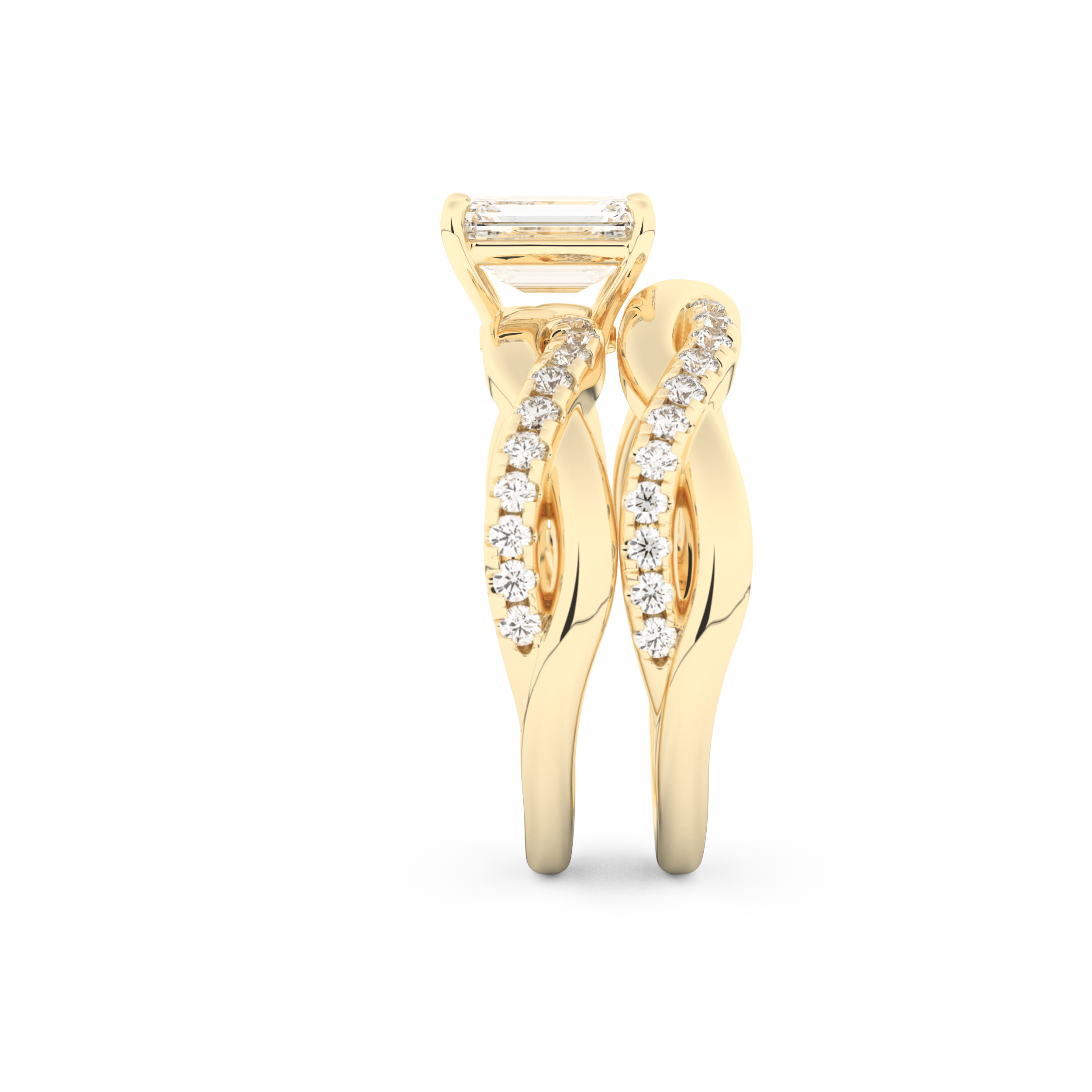 Emerald Cut Moissanite Bridal Set with Twisted Shank Settings – 1.02 CT Center, 0.43 TCW Accents 12