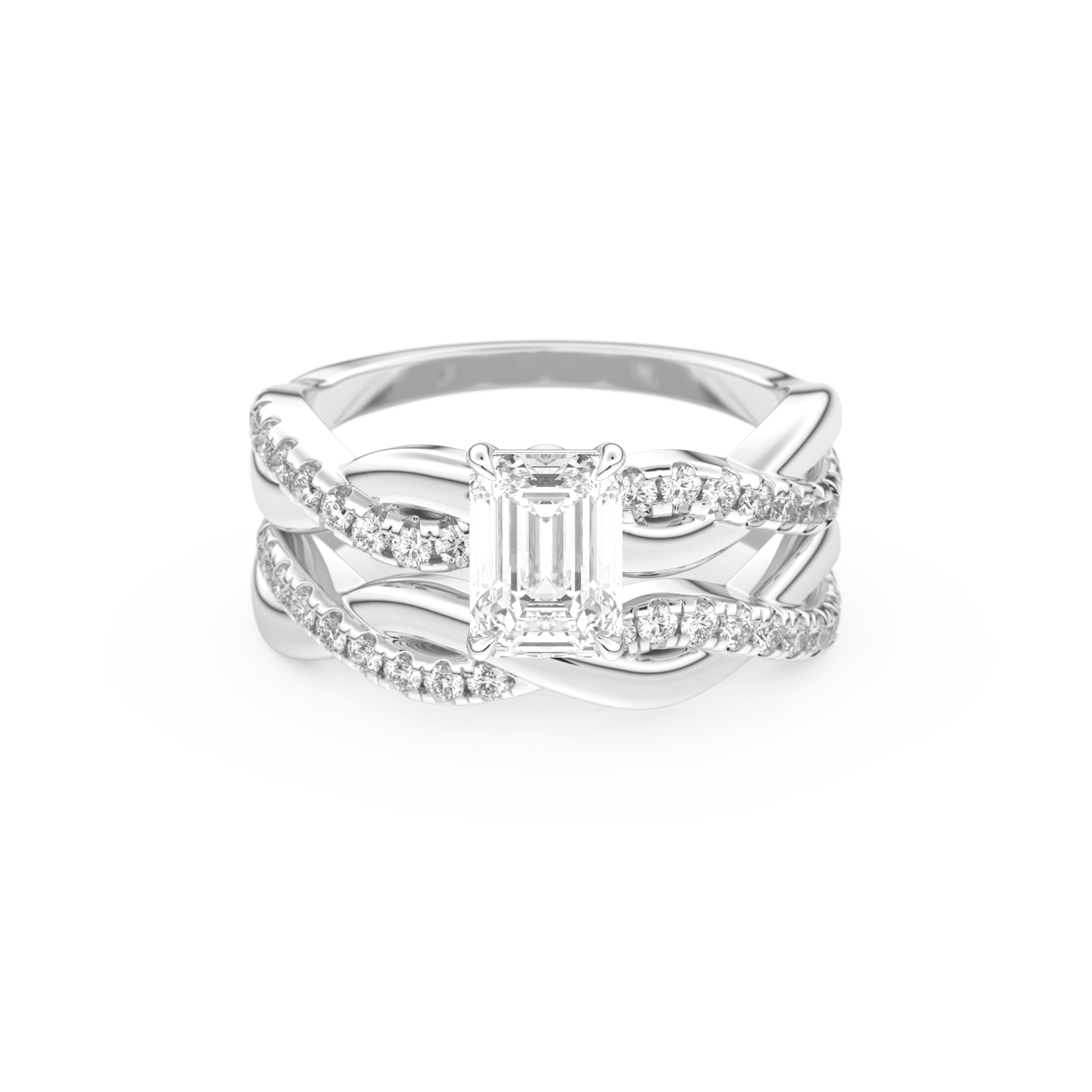 Emerald Cut Moissanite Bridal Set with Twisted Shank Settings – 1.02 CT Center, 0.43 TCW Accents 1