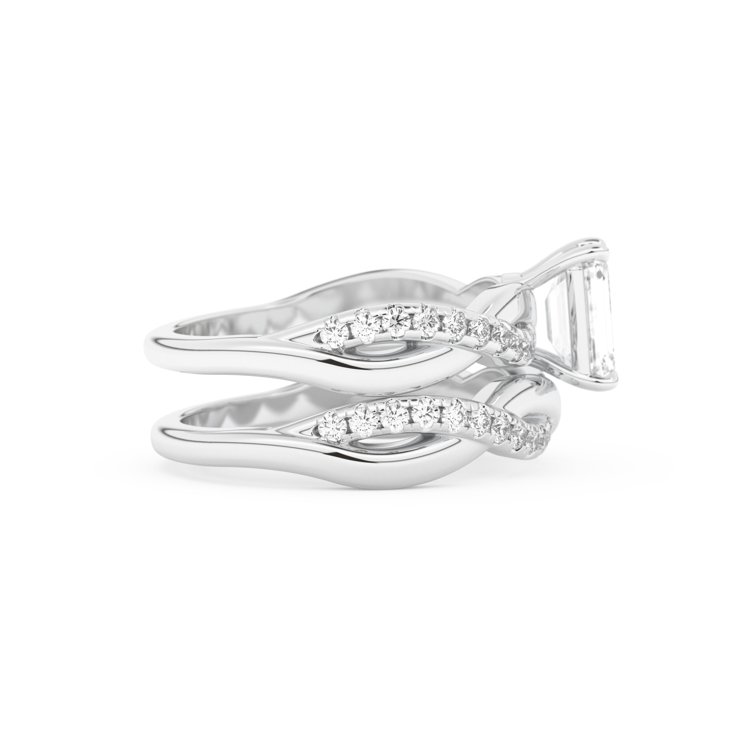 Emerald Cut Moissanite Bridal Set with Twisted Shank Settings – 1.02 CT Center, 0.43 TCW Accents 2