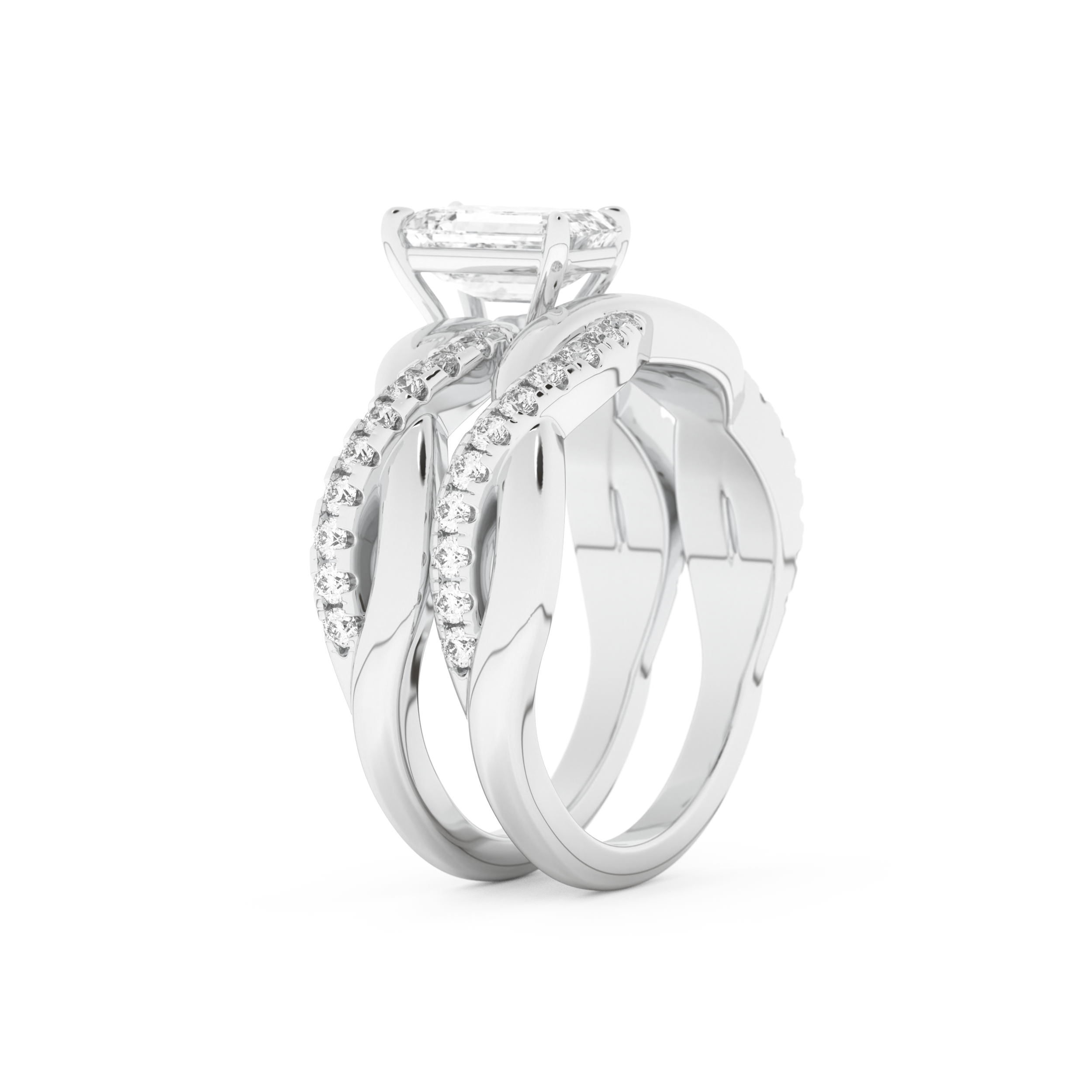 Emerald Cut Moissanite Bridal Set with Twisted Shank Settings – 1.02 CT Center, 0.43 TCW Accents 6