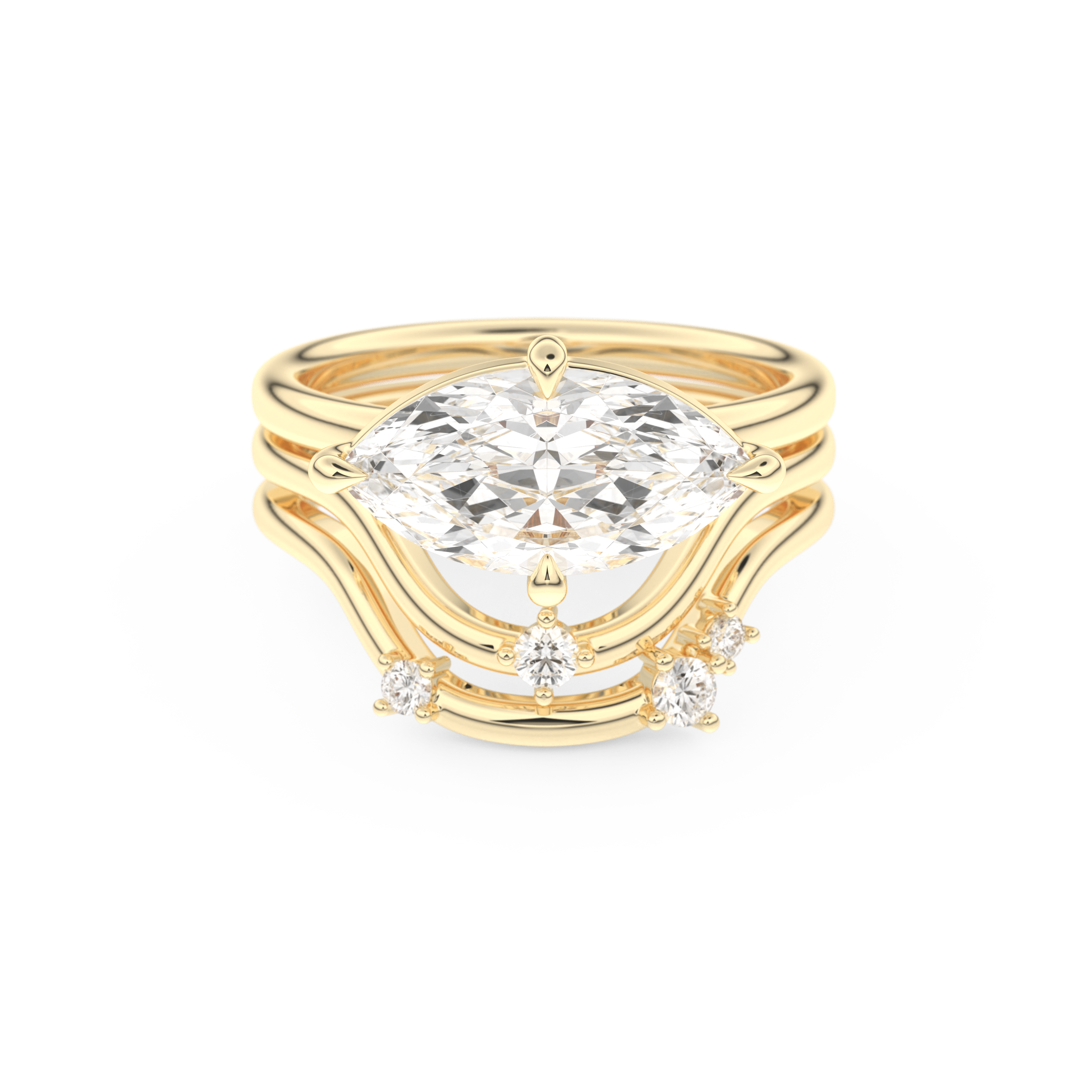 Marquise Cut Moissanite Bridal Set with Solitaire Settings  – 2.24 CT Center, 0.13 TCW Accents 7