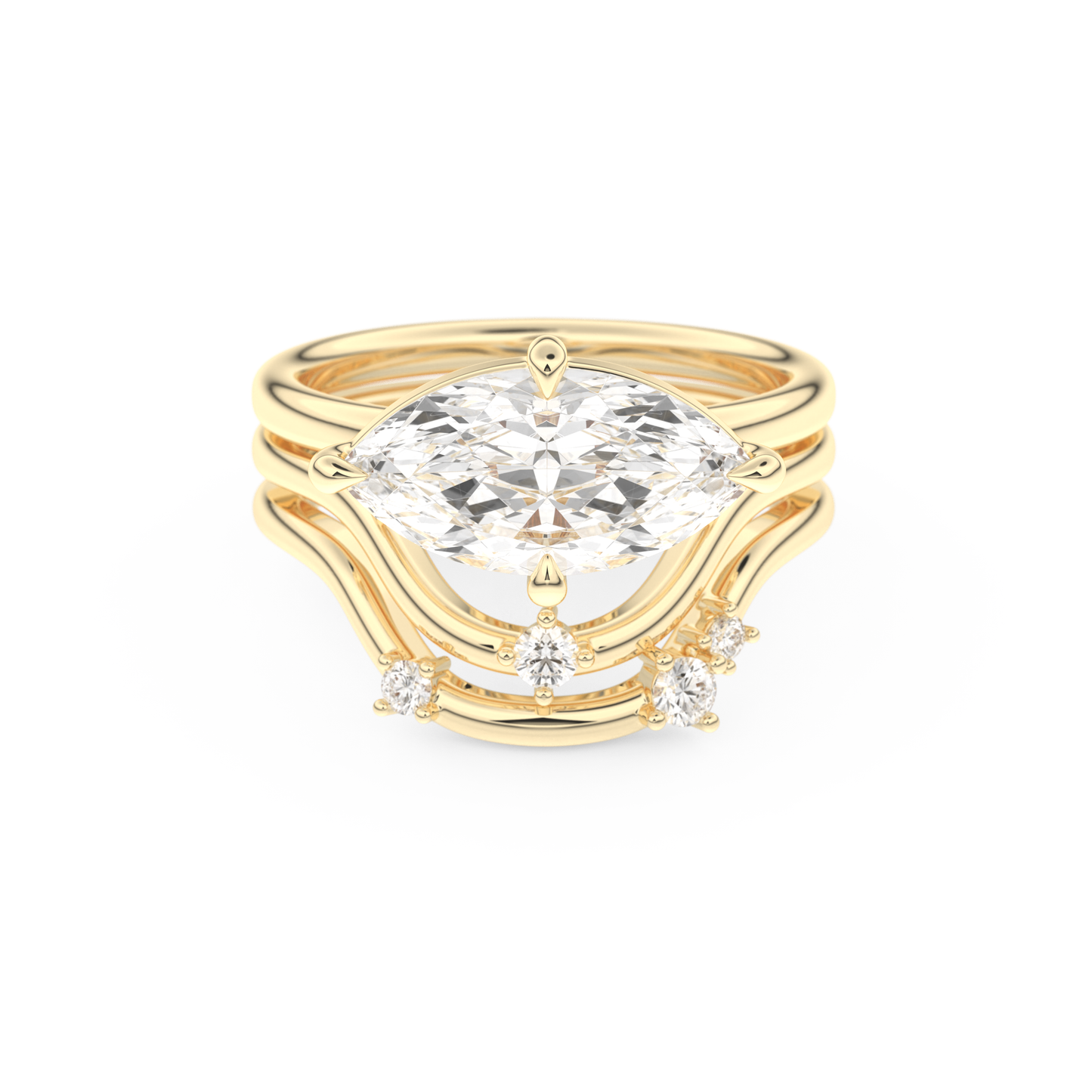 Marquise Cut Moissanite Bridal Set with Solitaire Settings  – 2.24 CT Center, 0.13 TCW Accents