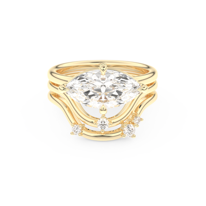 Marquise Cut Moissanite Bridal Set with Solitaire Settings  – 2.24 CT Center, 0.13 TCW Accents