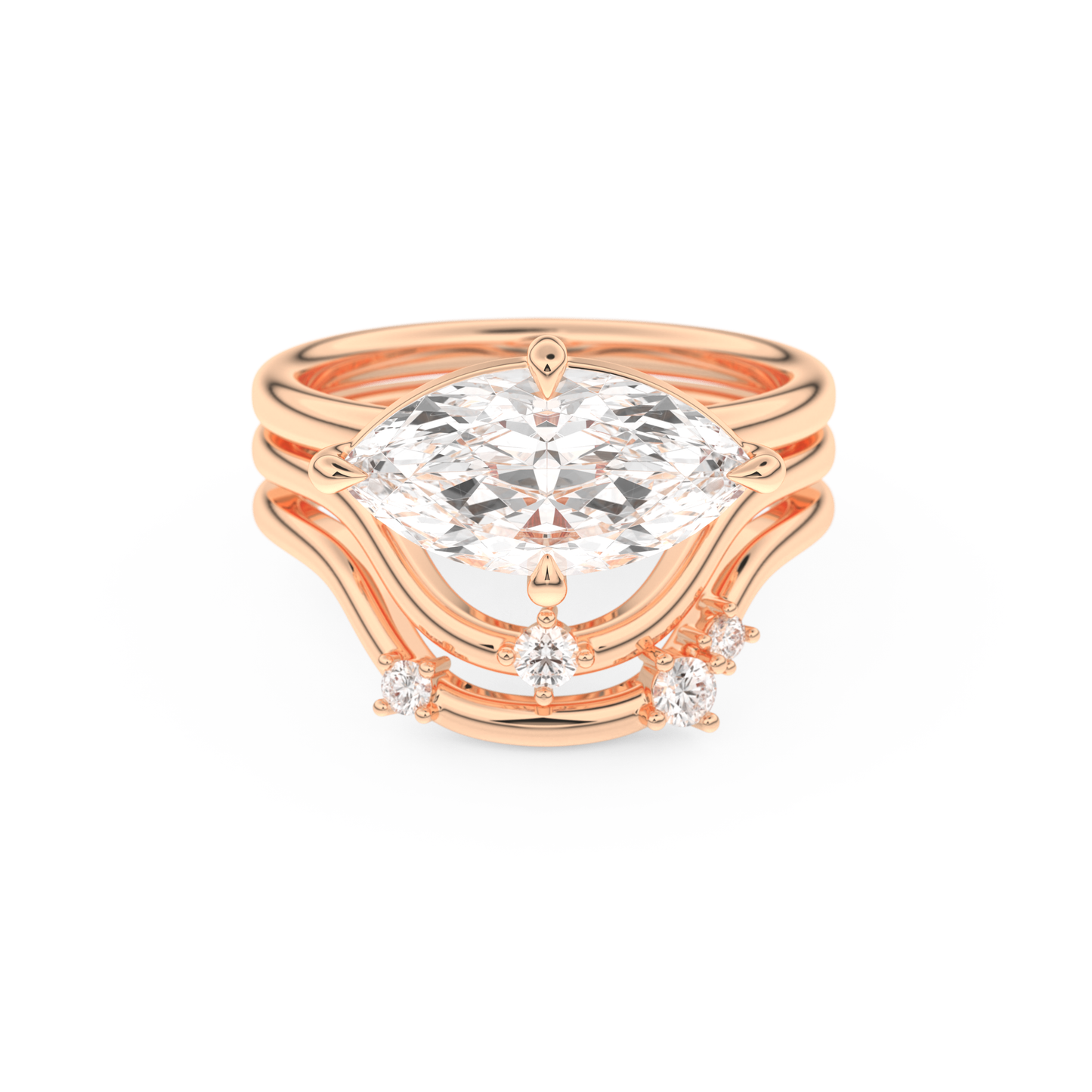Marquise Cut Moissanite Bridal Set with Solitaire Settings  – 2.24 CT Center, 0.13 TCW Accents