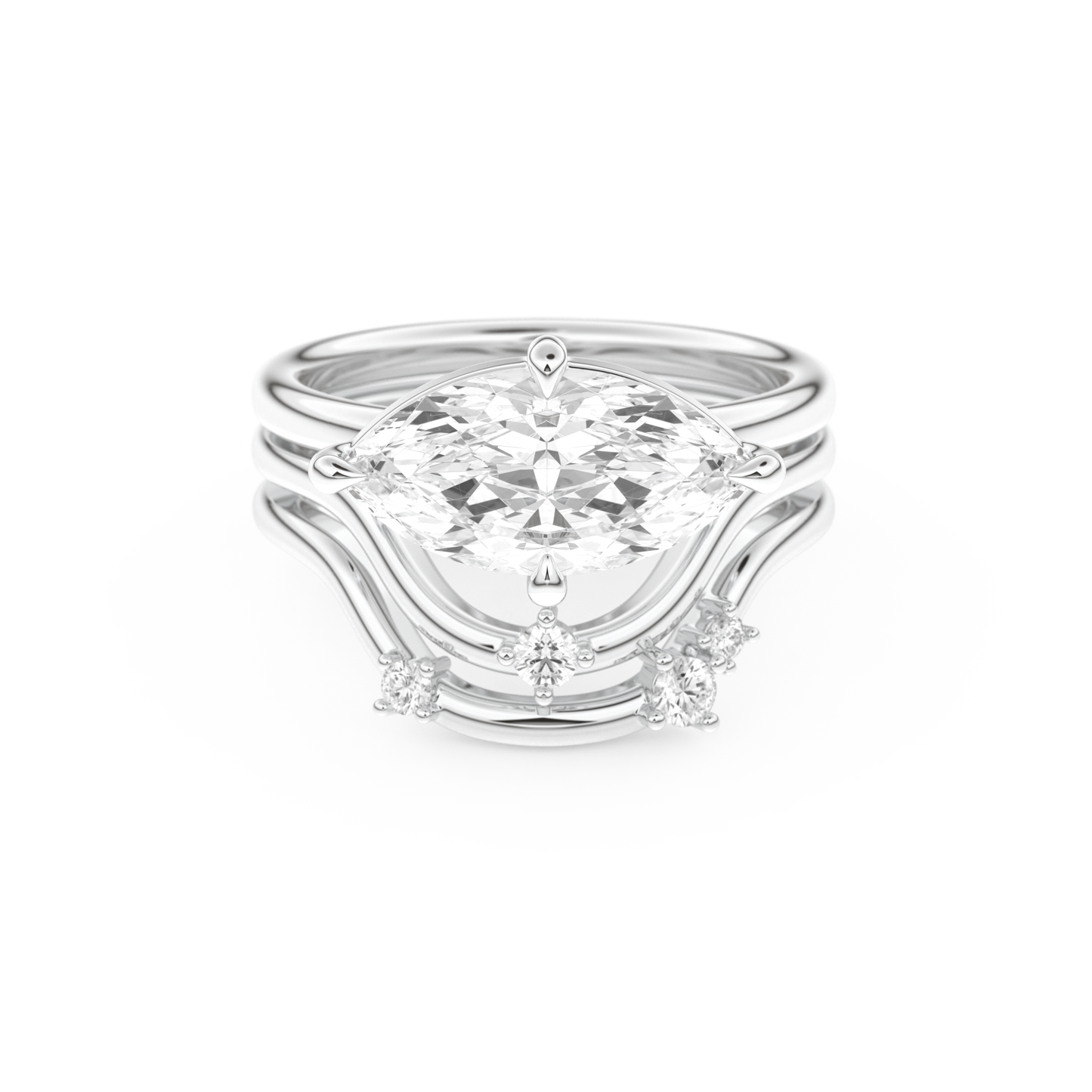 Marquise Cut Moissanite Bridal Set with Solitaire Settings  – 2.24 CT Center, 0.13 TCW Accents