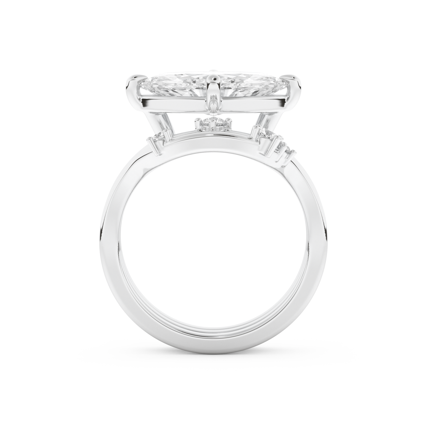 Marquise Cut Moissanite Bridal Set with Solitaire Settings  – 2.24 CT Center, 0.13 TCW Accents