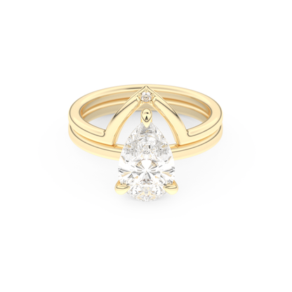 Pear Cut Moissanite Bridal Set with Solitaire Settings  – 1.99 CT Center, 0.01 TCW Accents
