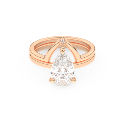 Pear Cut Moissanite Bridal Set with Solitaire Settings  – 1.99 CT Center, 0.01 TCW Accents