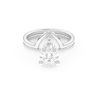 Pear Cut Moissanite Bridal Set with Solitaire Settings  – 1.99 CT Center, 0.01 TCW Accents