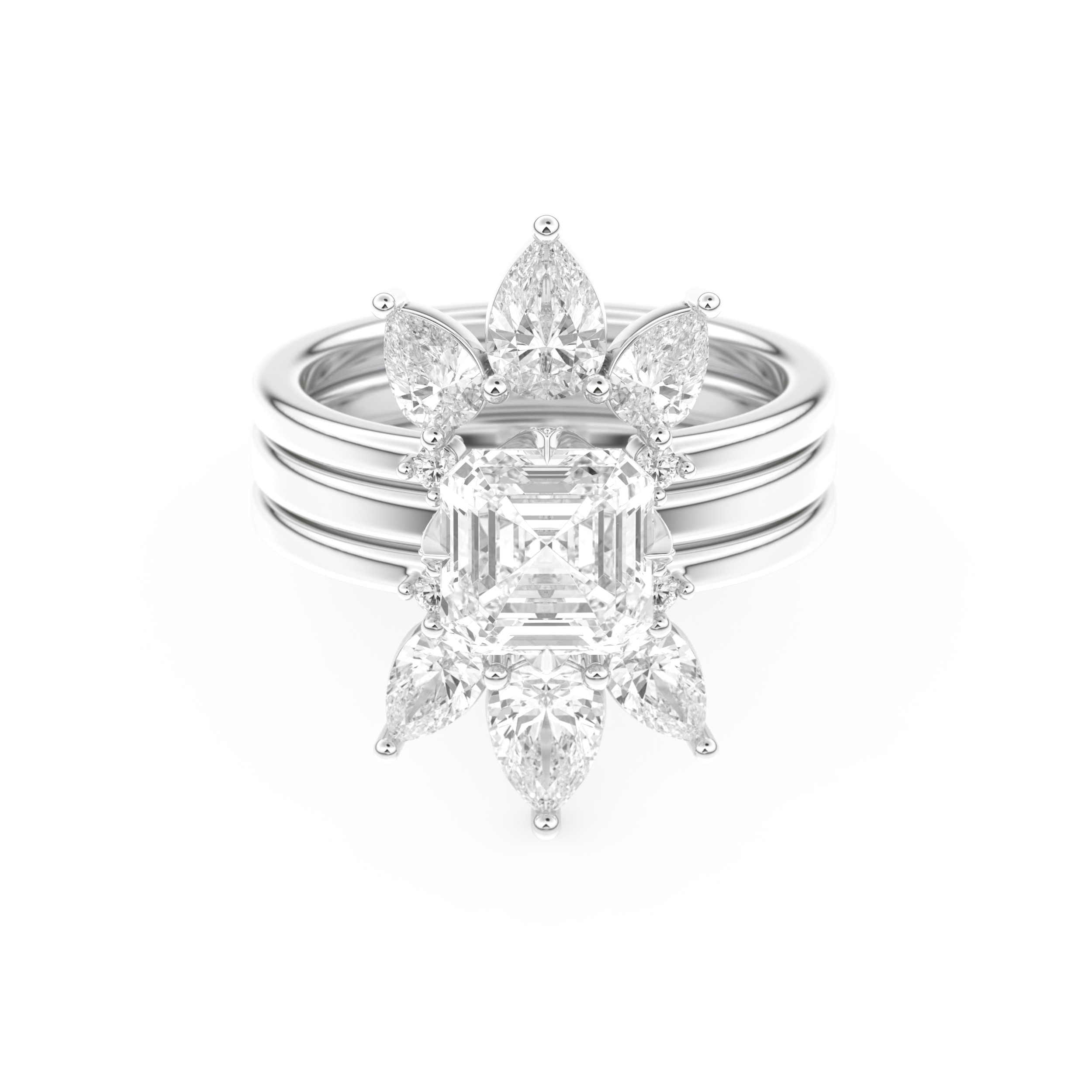 Emerald Square Cut Moissanite Bridal Set with Cluster Settings – 1.78 CT Center, 1.12 TCW Accents 1