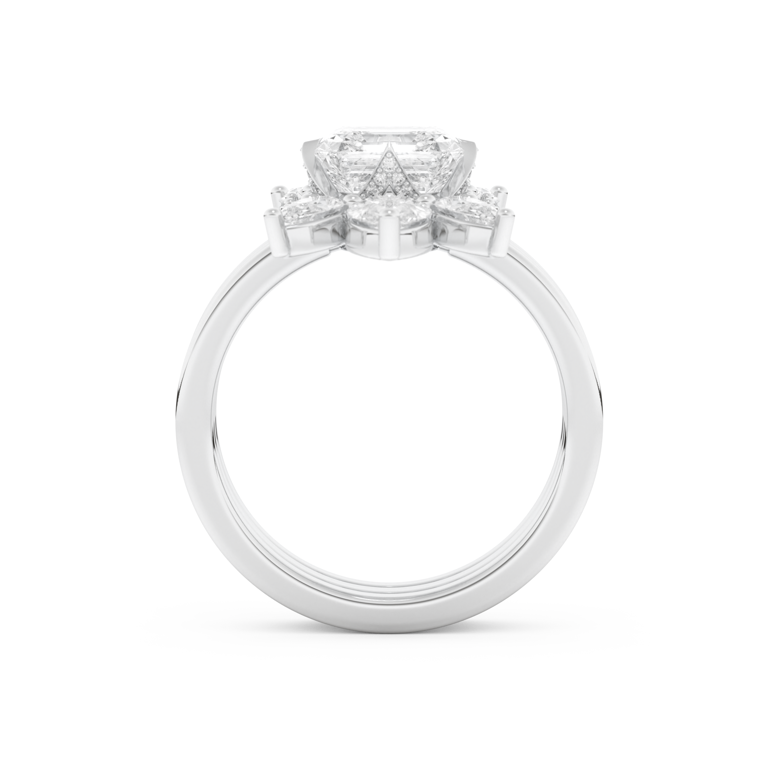 Emerald Square Cut Moissanite Bridal Set with Cluster Settings – 1.78 CT Center, 1.12 TCW Accents 4