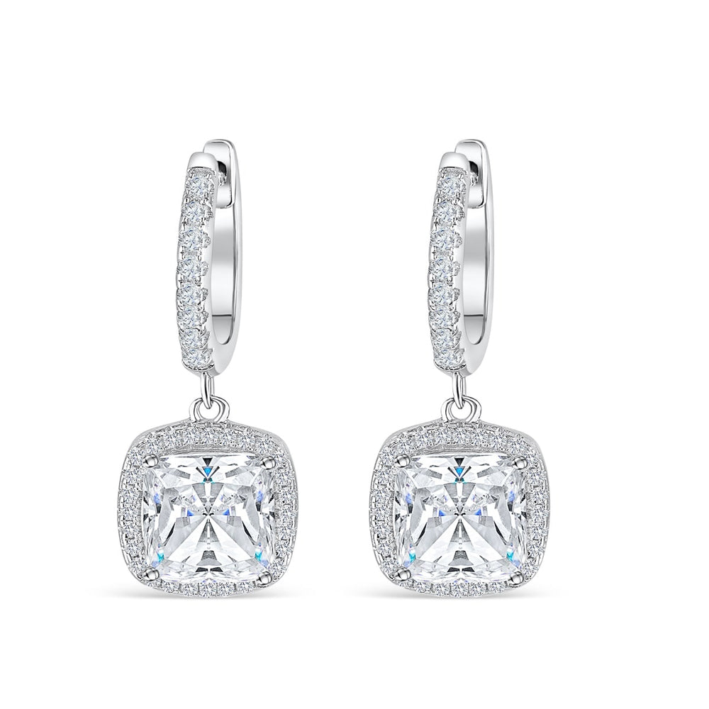 3.0 TCW Cushion Cut Hoop Dangler Moissanite Earrings