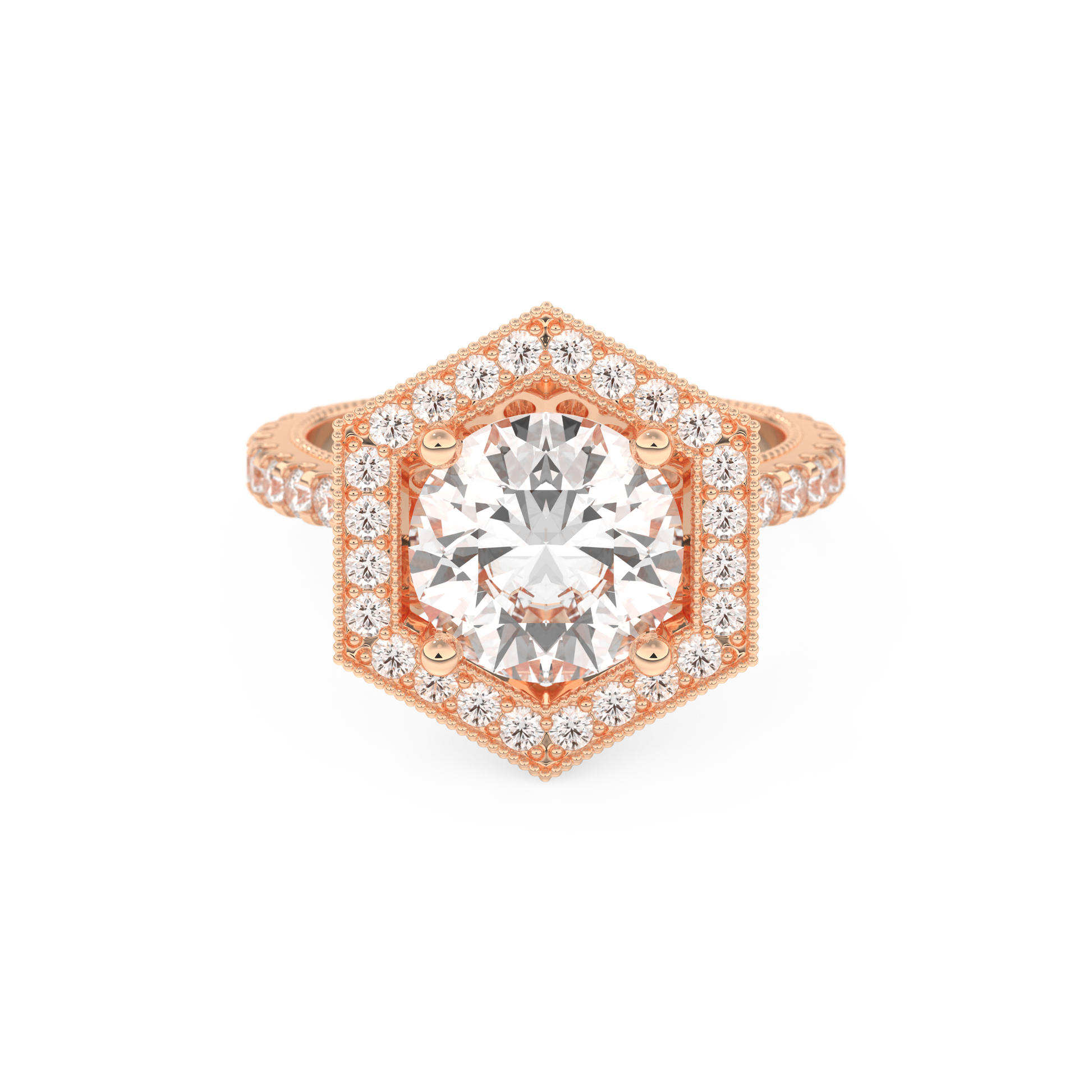 Elongated Round Cut 2.43 Carat Moissanite Ring – Hidden Halo & Pave Setting in Gold