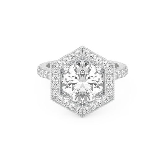 Elongated Round Cut 2.43 Carat Moissanite Ring – Hidden Halo & Pave Setting in Gold