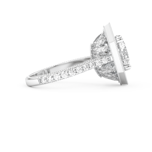 Elongated Round Cut 2.43 Carat Moissanite Ring – Hidden Halo & Pave Setting in Gold