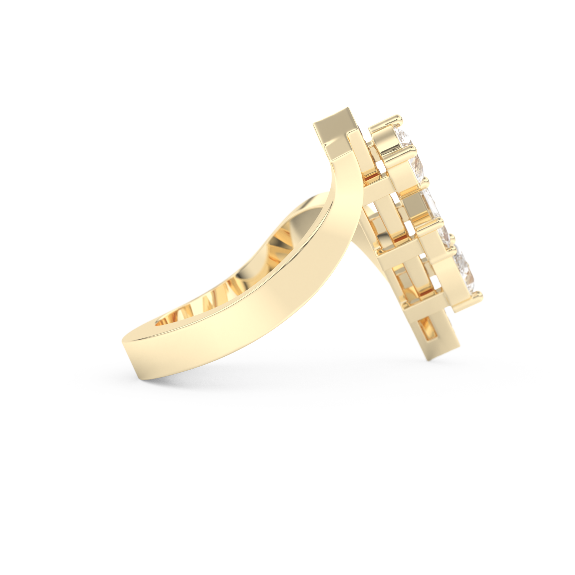 Elongated Emerald Cut 0.26 Carat Moissanite Ring – Cluster and Pave Setting in Gold