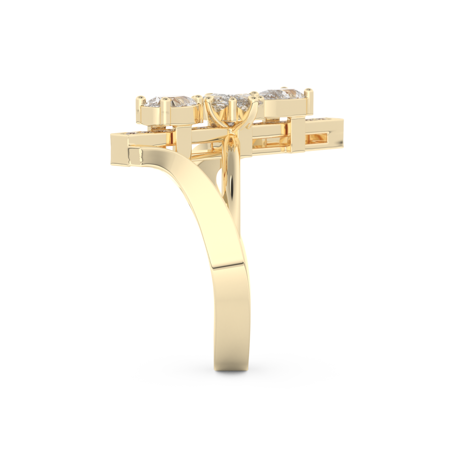 Elongated Emerald Cut 0.26 Carat Moissanite Ring – Cluster and Pave Setting in Gold