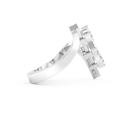Elongated Emerald Cut 0.26 Carat Moissanite Ring – Cluster and Pave Setting in Gold