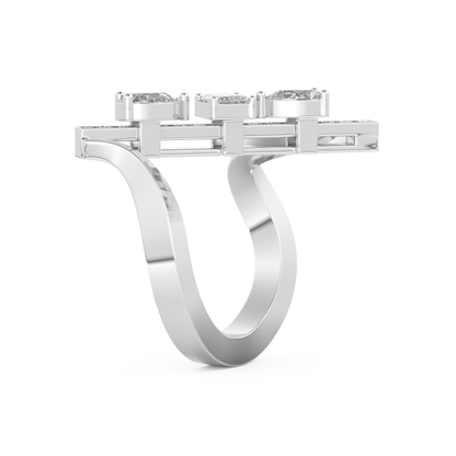 Elongated Emerald Cut 0.26 Carat Moissanite Ring – Cluster and Pave Setting in Gold