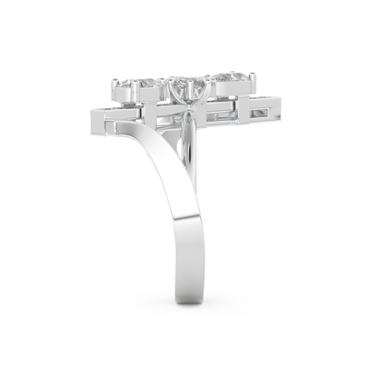 Elongated Emerald Cut 0.26 Carat Moissanite Ring – Cluster and Pave Setting in Gold