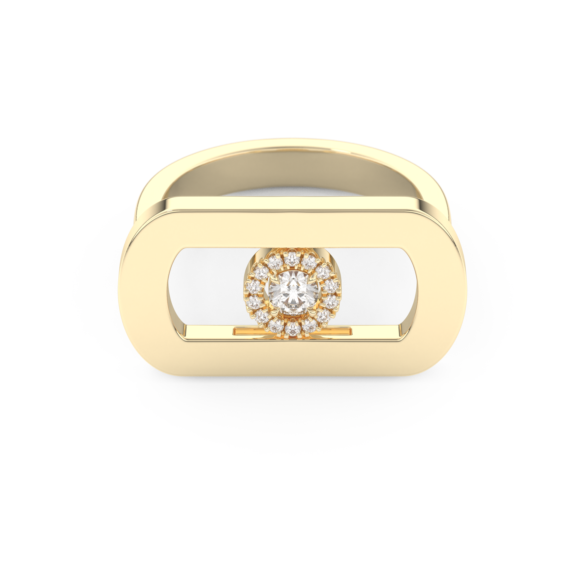 Elongated Round Cut 0.11 Carat Moissanite Ring – Halo Setting in Gold