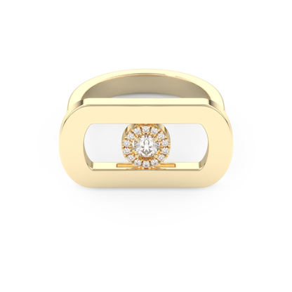Elongated Round Cut 0.11 Carat Moissanite Ring – Halo Setting in Gold