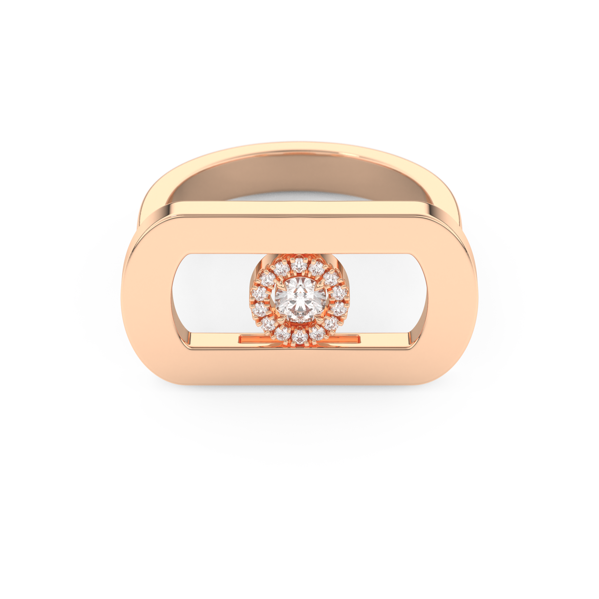 Elongated Round Cut 0.11 Carat Moissanite Ring – Halo Setting in Gold