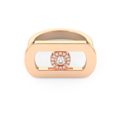 Elongated Round Cut 0.11 Carat Moissanite Ring – Halo Setting in Gold