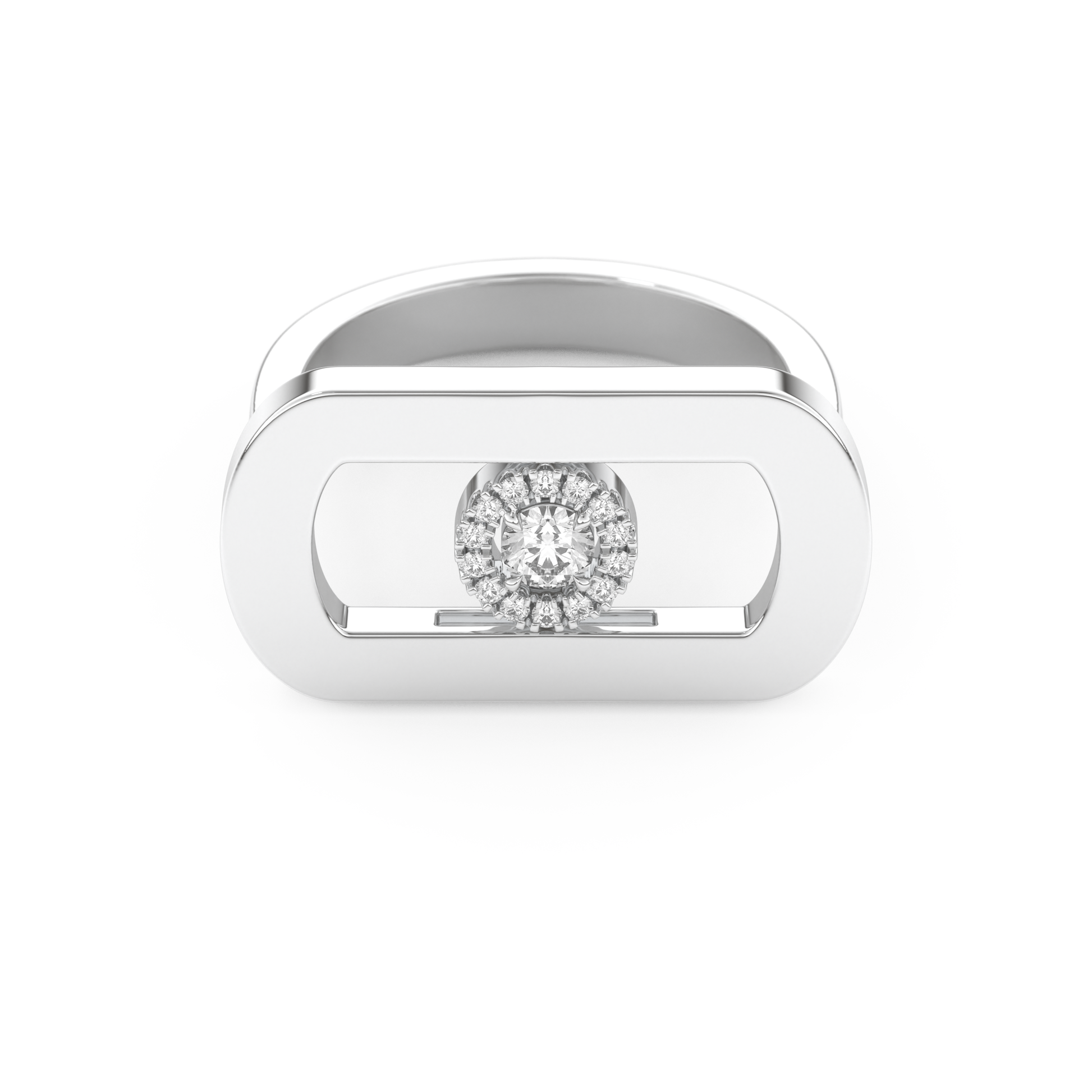 Elongated Round Cut 0.11 Carat Moissanite Ring – Halo Setting in Gold