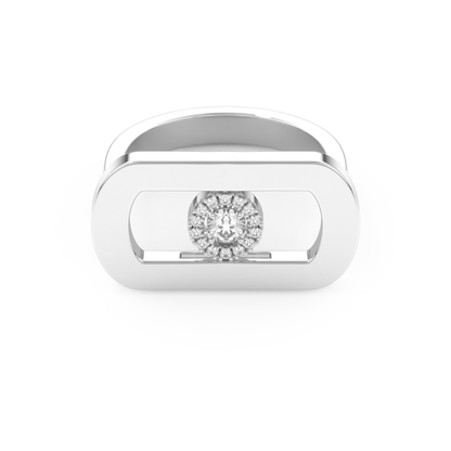 Elongated Round Cut 0.11 Carat Moissanite Ring – Halo Setting in Gold